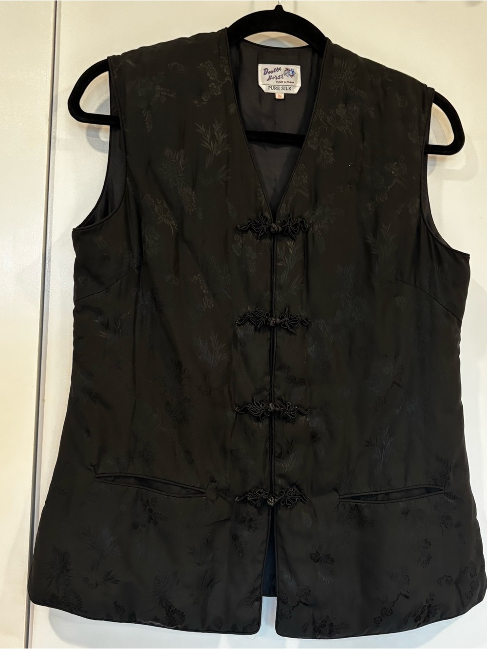 Vintage Black Silk Mandarin-Style Vest